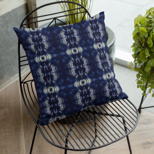 Palm Leaf in Delft Blue Symmetrical Botanical Throw Pillow