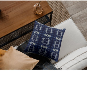 Palm Leaf in Delft Blue  Throw Pillow