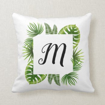 Palm Leaf Initial Throw Pillow by BeachBeginnings at Zazzle