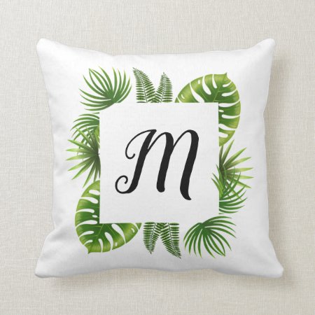 Palm Leaf Initial Throw Pillow