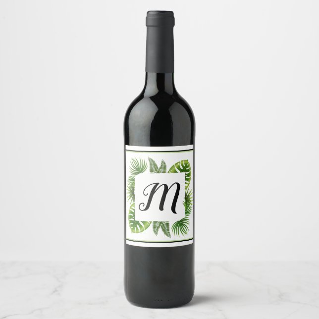 Palm Leaf Initial Wine Bottle Label (Front)