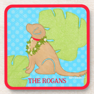 Palm Leaf Island Golden Dog 2 Beverage Coaster