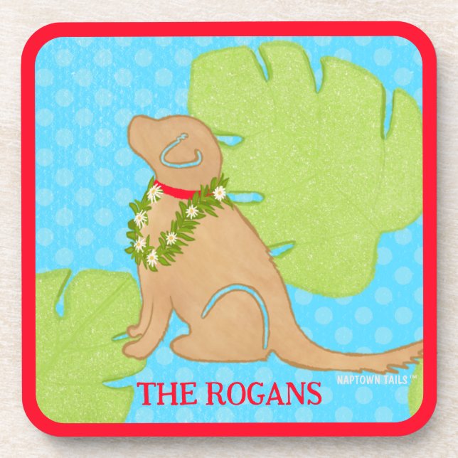 Palm Leaf Island Golden Dog 2 Beverage Coaster (Front)