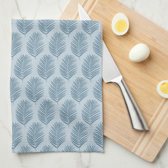 Palm Leaf Light Blue Kitchen Towel (Quarter Fold)