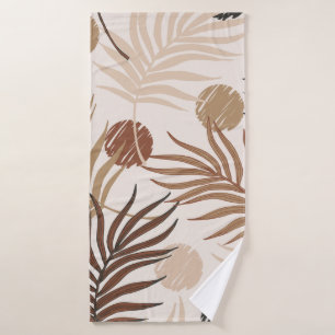 palm leaf line art seamless pattern on earth toned bath towel