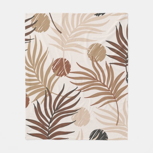 palm leaf line art seamless pattern on earth toned fleece blanket (Front)