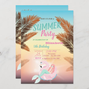 Palm Leaf, Mermaid Birthday Party Invitation