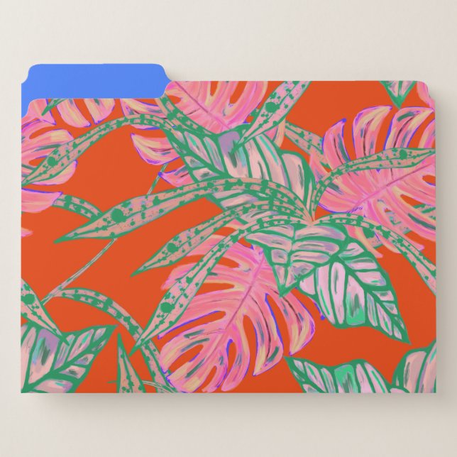 Palm leaf monstera coleus tropical red blue green file folder (Front Left)