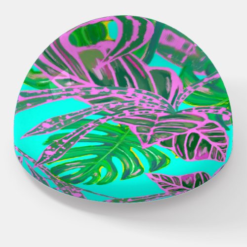 Palm leaf monstera coleus tropical turquoise pink paperweight