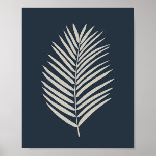 Palm Leaf Navy Blue And Cream Poster