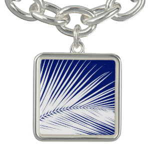 Palm leaf - navy blue and white bracelet