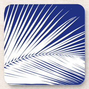 Palm leaf - navy blue and white drink coaster