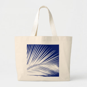 Palm leaf - navy blue and white large tote bag