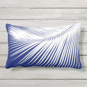 Palm leaf - navy blue and white lumbar pillow