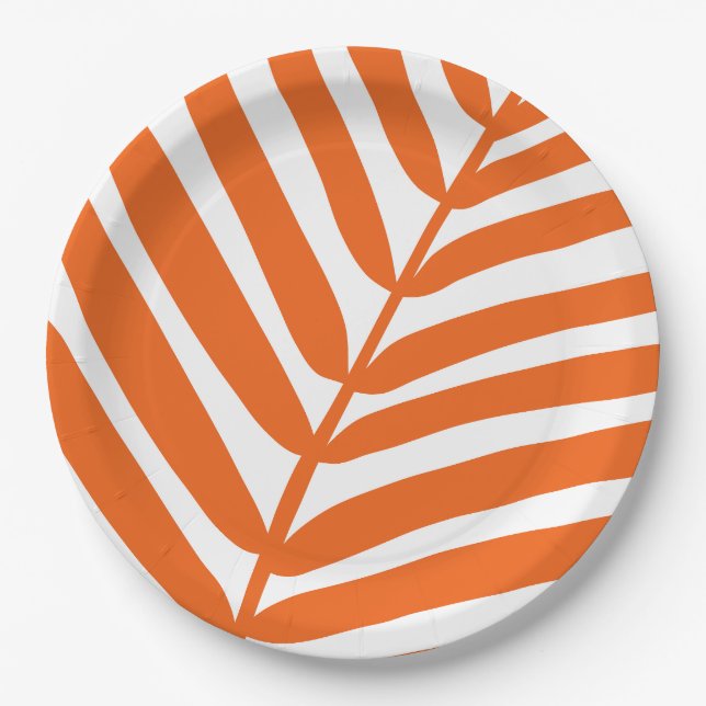 Palm Leaf Orange Paper Plates (Front)
