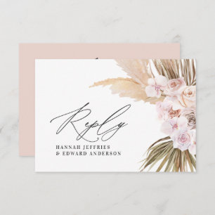 Palm leaf pampas grass natural pink wedding RSVP   Enclosure Card