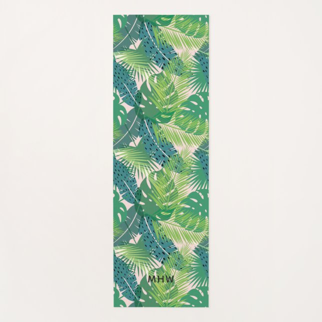 Palm Leaf Pattern custom monogram yoga mat (Front)