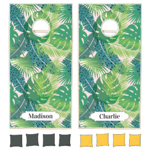 Palm Leaf Pattern custom names Cornhole Set