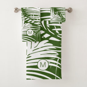 Palm Leaf Pattern Modern Tropics Monogrammed Bath Towel Set