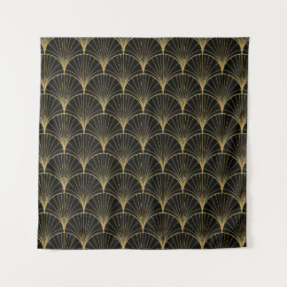 Palm leaf pattern on black background - Abstract g Tapestry