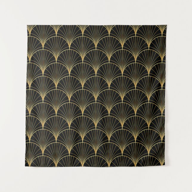 Palm leaf pattern on black background - Abstract g Tapestry (Front)