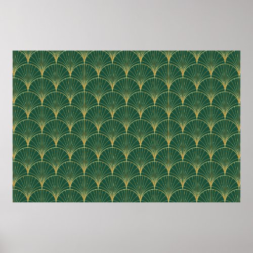 Palm leaf pattern on green background _ art deco s poster