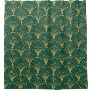 Palm leaf pattern on green background - art deco s shower curtain
