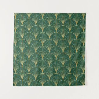 Palm leaf pattern on green background - art deco s tapestry