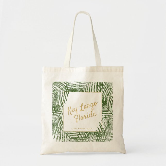 Palm Leaf Personalized Destination Wedding Welcome Tote Bag (Front)