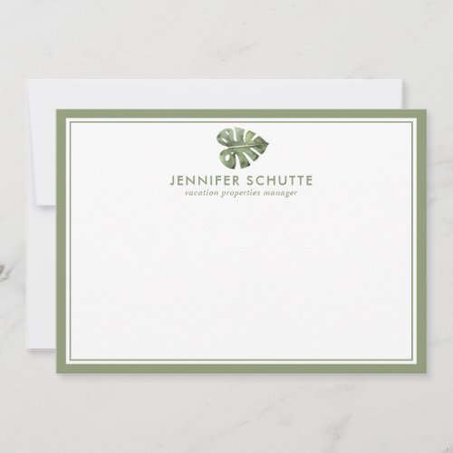 Palm Leaf Personalized Realty Agent Stationery Note Card