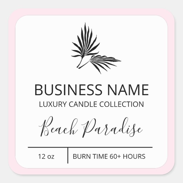 Palm Leaf Pink Border Soy Candle Product Labels (Front)