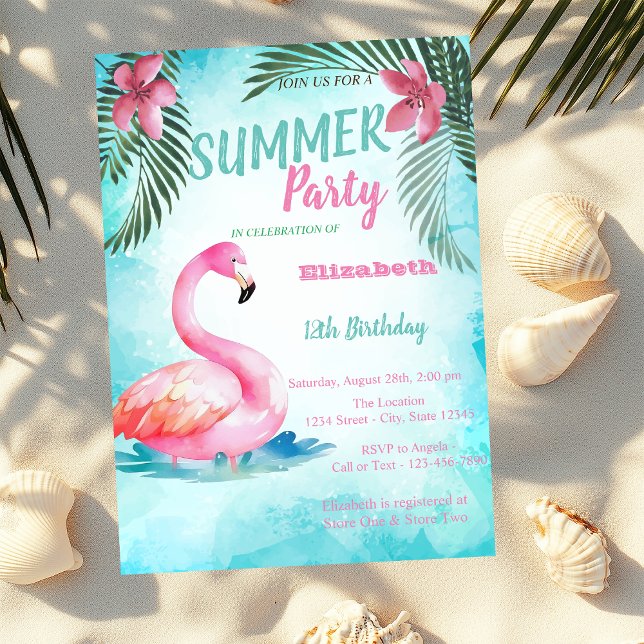 Palm Leaf,Pink Flamingos Birthday  Invitation (Creator Uploaded)