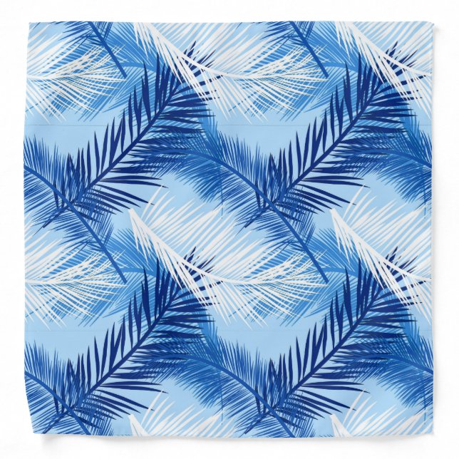 Palm Leaf Print, Cobalt, White and Sky Blue Bandana (Front)