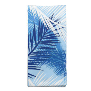 Palm Leaf Print, Cobalt, White and Sky Blue Cloth Napkin