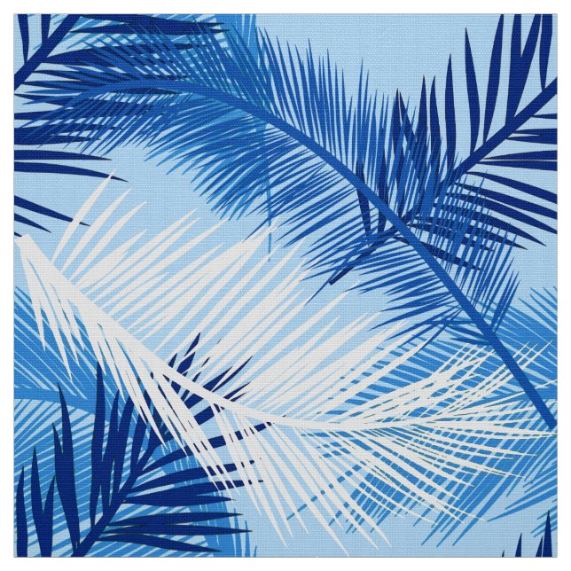 Palm Leaf Print, Cobalt, White and Sky Blue Fabric (Swatch)