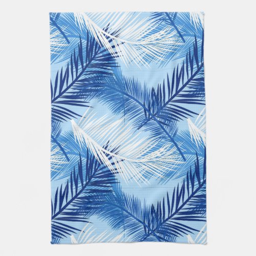 Palm Leaf Print Cobalt White and Sky Blue Kitchen Towel