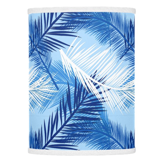 Palm Leaf Print, Cobalt, White and Sky Blue Lamp Shade (Front)