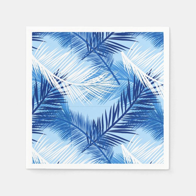 Palm Leaf Print, Cobalt, White and Sky Blue Napkins (Front)