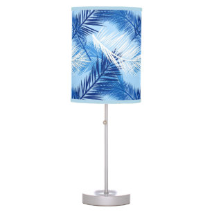 Palm Leaf Print, Cobalt, White and Sky Blue Table Lamp