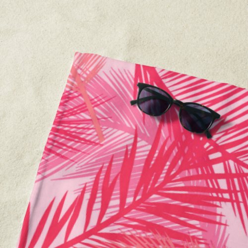 Palm Leaf Print Coral Peach and Pastel Pink Beach Towel