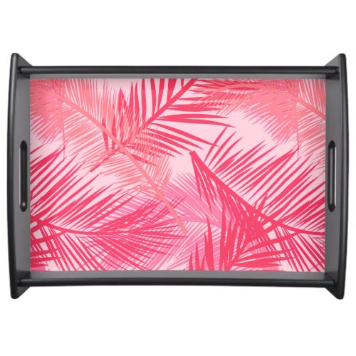Palm Leaf Print Coral Peach and Pastel Pink Serving Tray