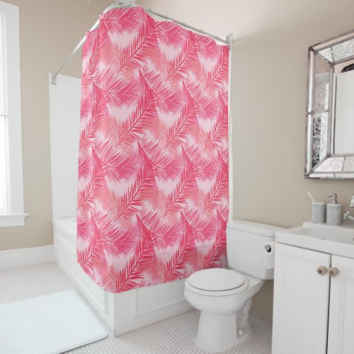Palm Leaf Print Coral Peach and Pastel Pink Shower Curtain