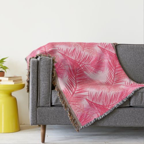 Palm Leaf Print Coral Peach and Pastel Pink Throw Blanket