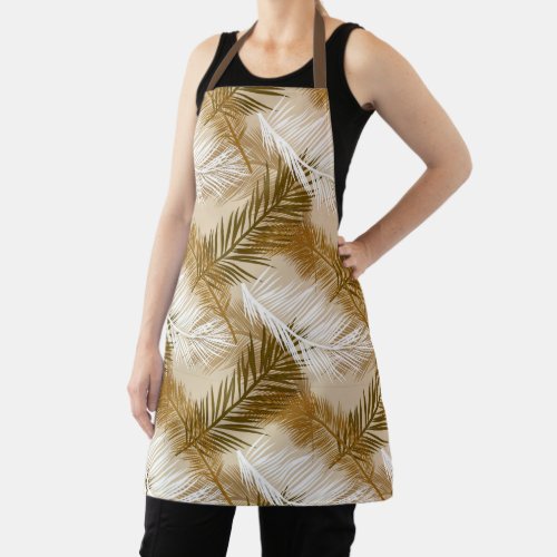 Palm Leaf Print Dark Brown Tan and Beige  Apron