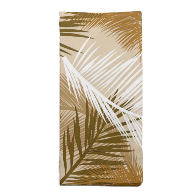 Palm Leaf Print, Dark Brown, Tan and Beige  Cloth Napkin (Folded)