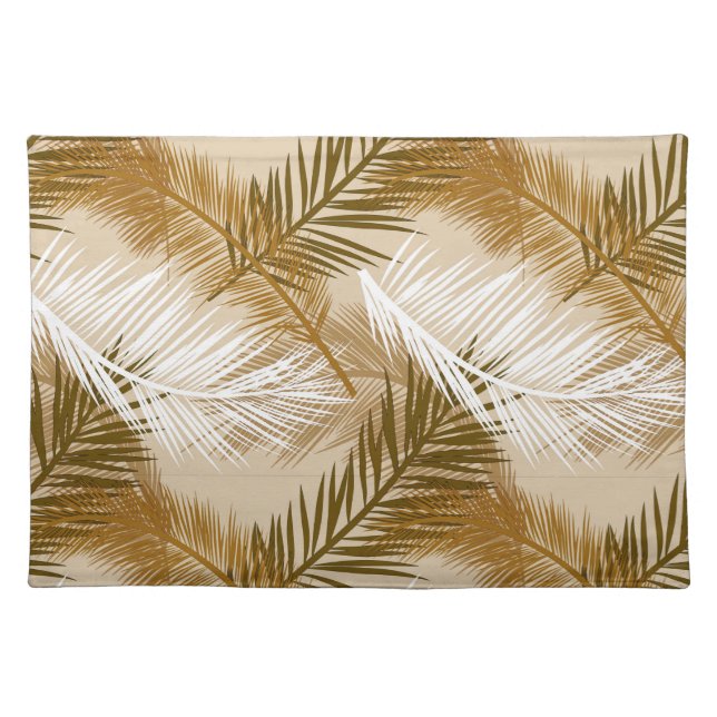 Palm Leaf Print, Dark Brown, Tan and Beige  Cloth Placemat (Front)