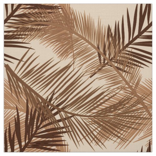 Palm Leaf Print Dark Brown Tan and Beige Fabric