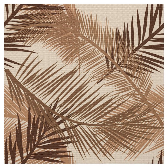 Palm Leaf Print, Dark Brown, Tan and Beige Fabric (Swatch)