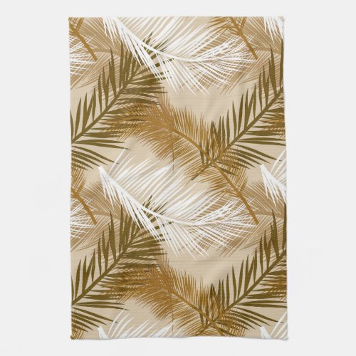 Palm Leaf Print Dark Brown Tan and Beige  Kitchen Towel