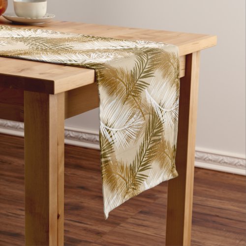 Palm Leaf Print Dark Brown Tan and Beige  Short Table Runner